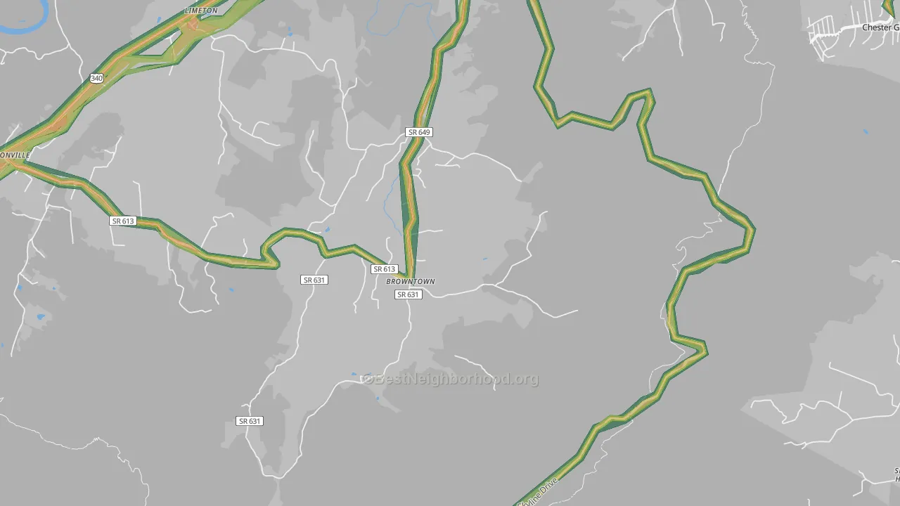 Browntown, VA Map of Noise Levels in Browntown