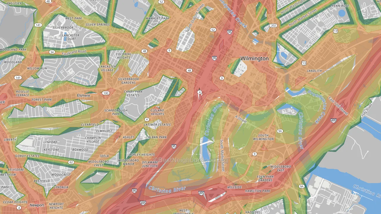 Browntown, Wilmington, DE Map of Noise Levels in Browntown