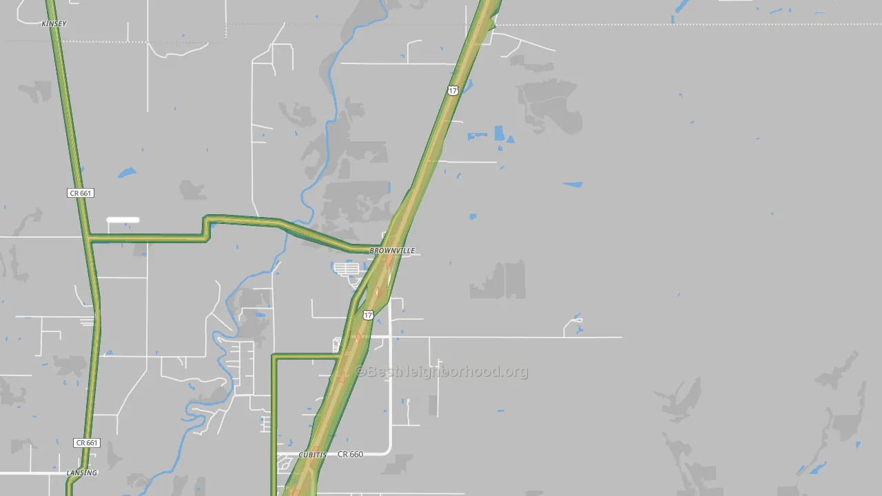 Brownville, FL Map of Noise Levels in Brownville