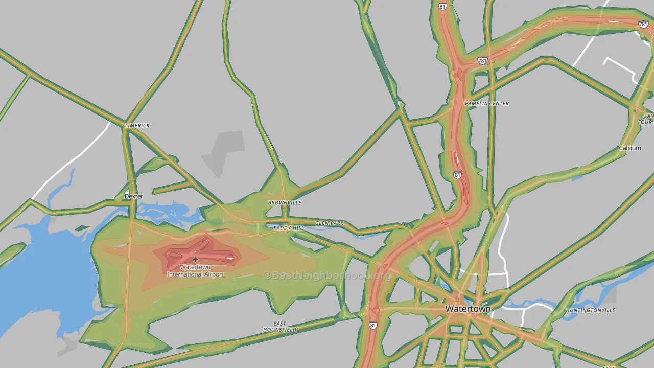 Brownville, NY Map of Noise Levels in Brownville