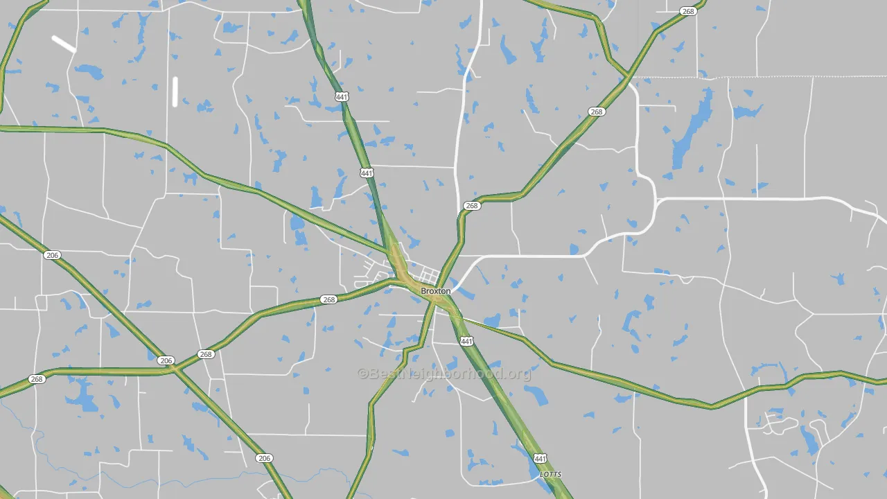 Broxton, GA Map of Noise Levels in Broxton