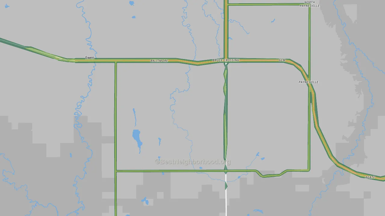 Bruce Crossing, MI Map of Noise Levels in Bruce Crossing
