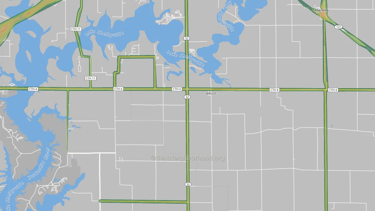 Bruce, IL Map of Noise Levels in Bruce