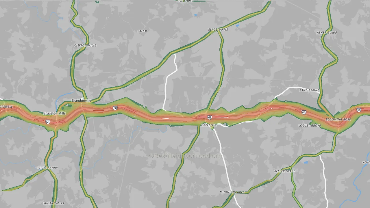 Bruceton Mills, WV Map of Noise Levels in Bruceton Mills