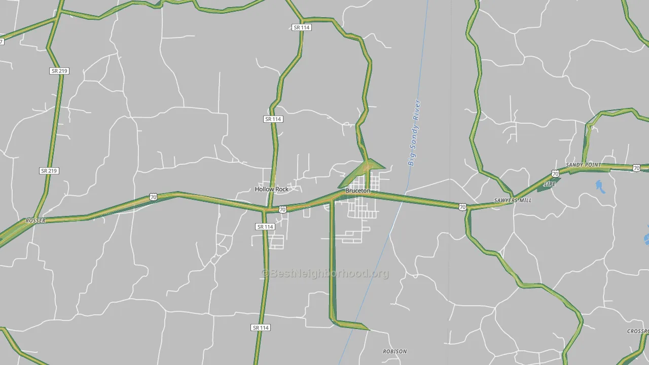 Bruceton, TN Map of Noise Levels in Bruceton