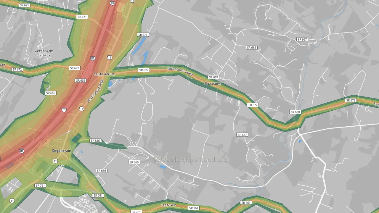 Brucetown, VA Map of Noise Levels in Brucetown