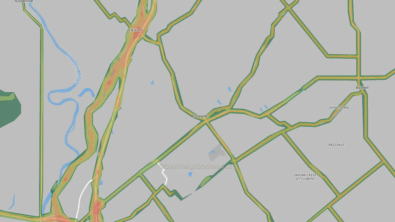 Bruceville, IN Map of Noise Levels in Bruceville