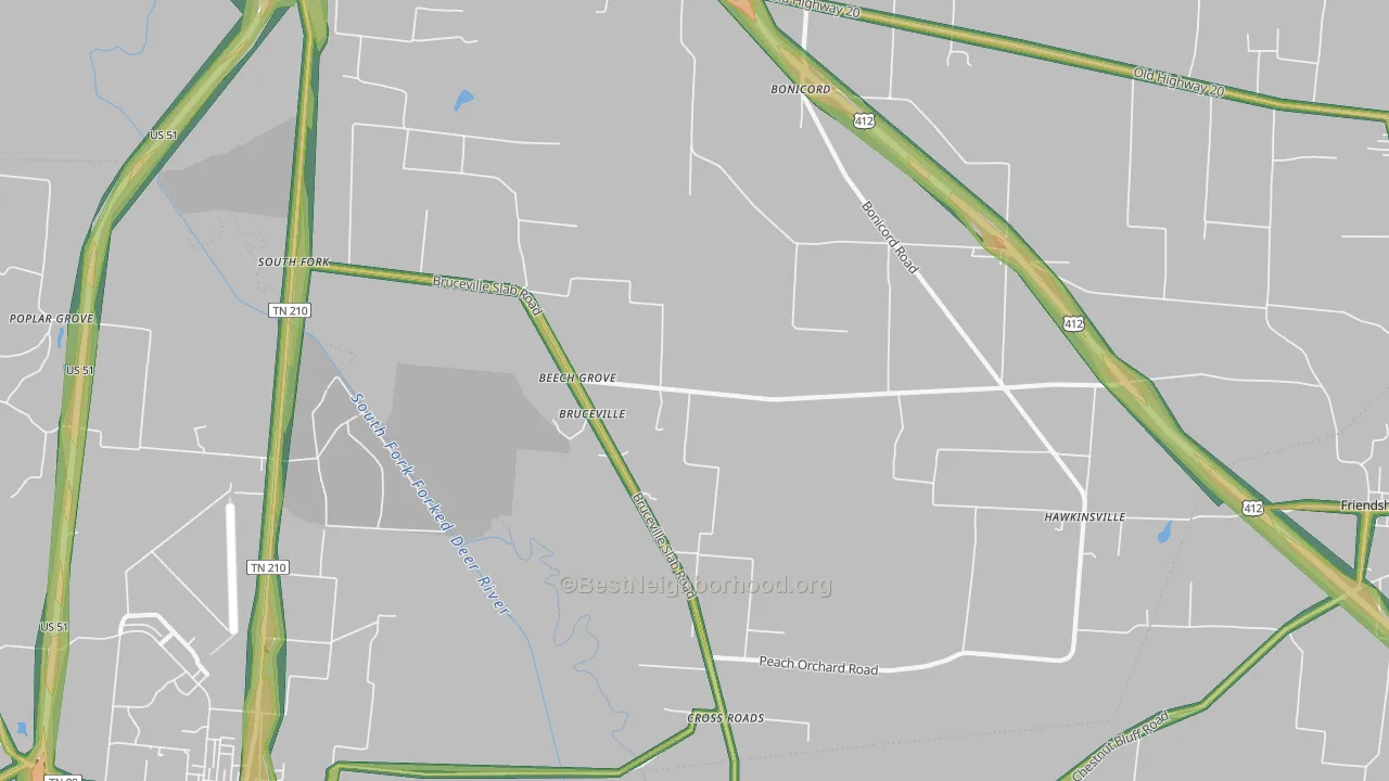 Bruceville, TN Map of Noise Levels in Bruceville