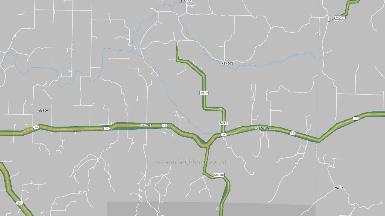 Bruner, MO Map of Noise Levels in Bruner