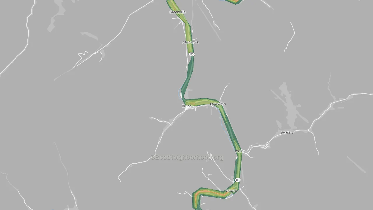 Bruno, WV Map of Noise Levels in Bruno