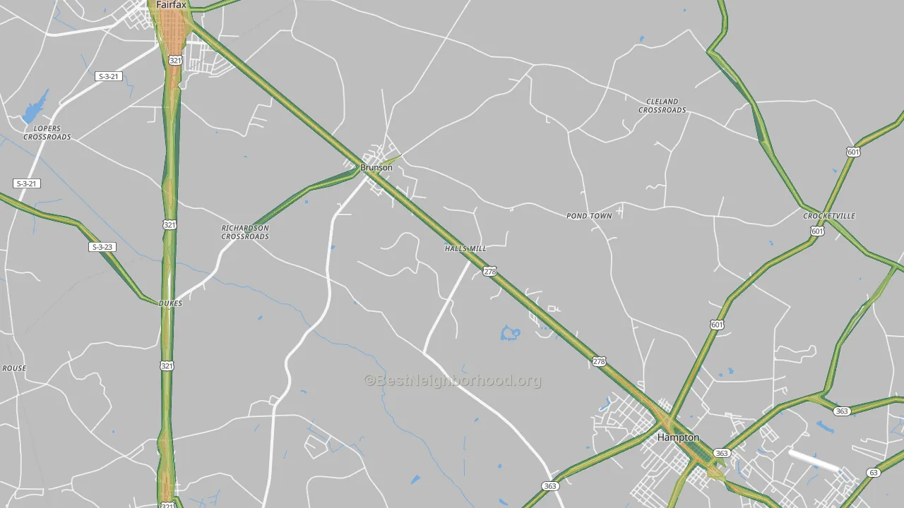 Brunson, SC Map of Noise Levels in Brunson