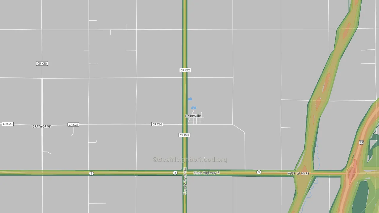 Brunsville, IA Map of Noise Levels in Brunsville