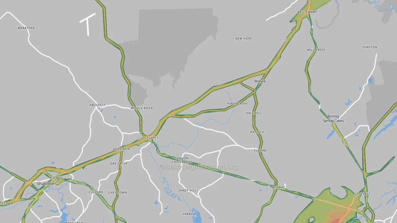 Brunswick County, NC Map of Noise Levels in Brunswick County