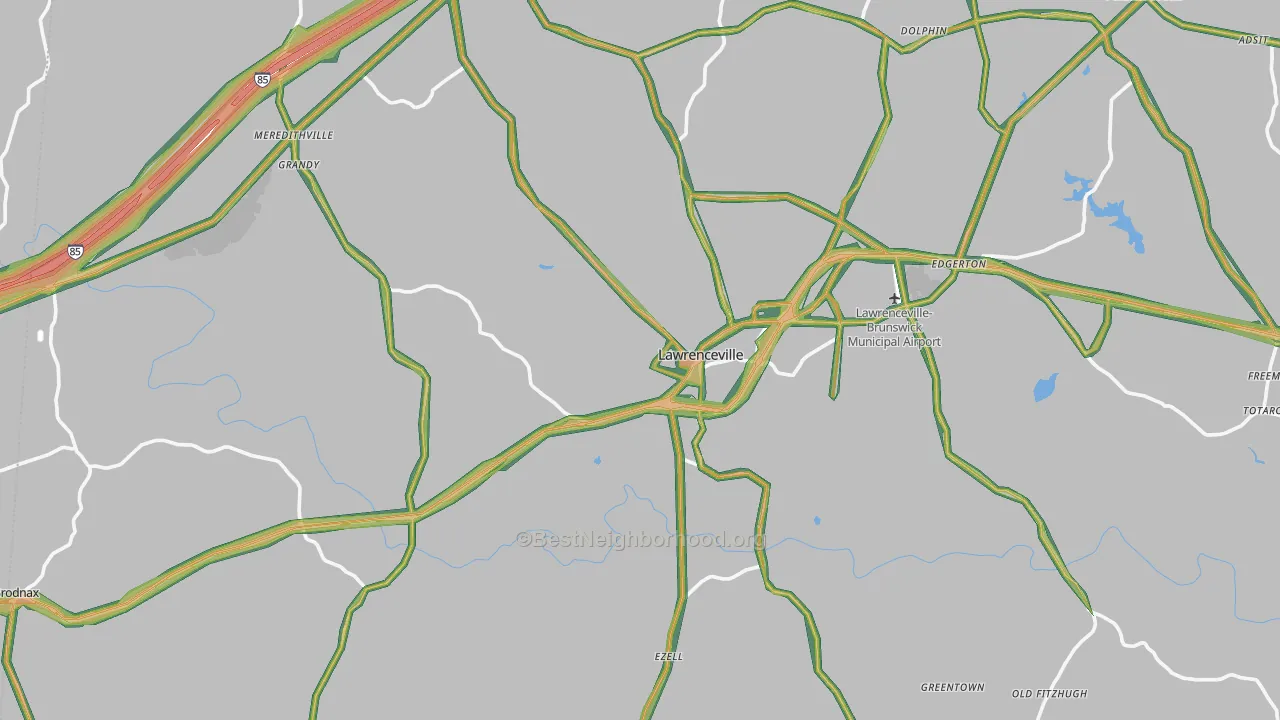 Brunswick County, VA Map of Noise Levels in Brunswick County