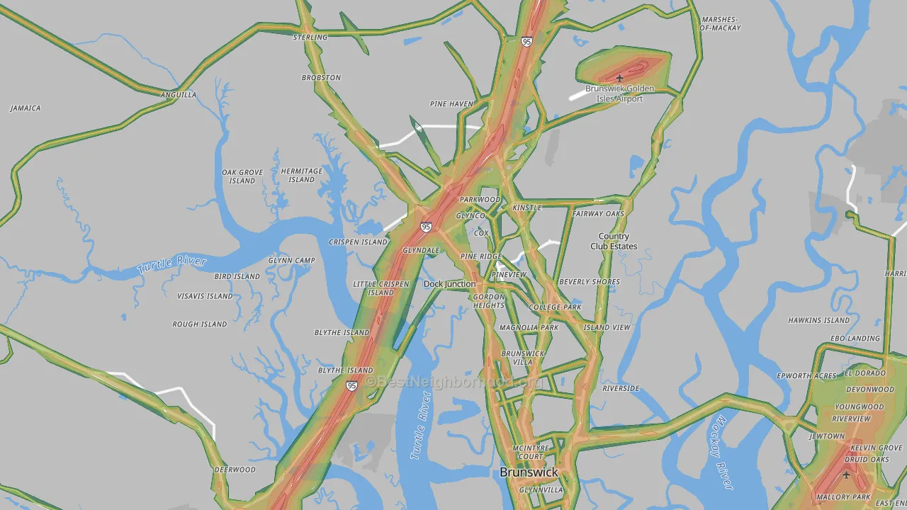 Brunswick, GA Map of Noise Levels in Brunswick