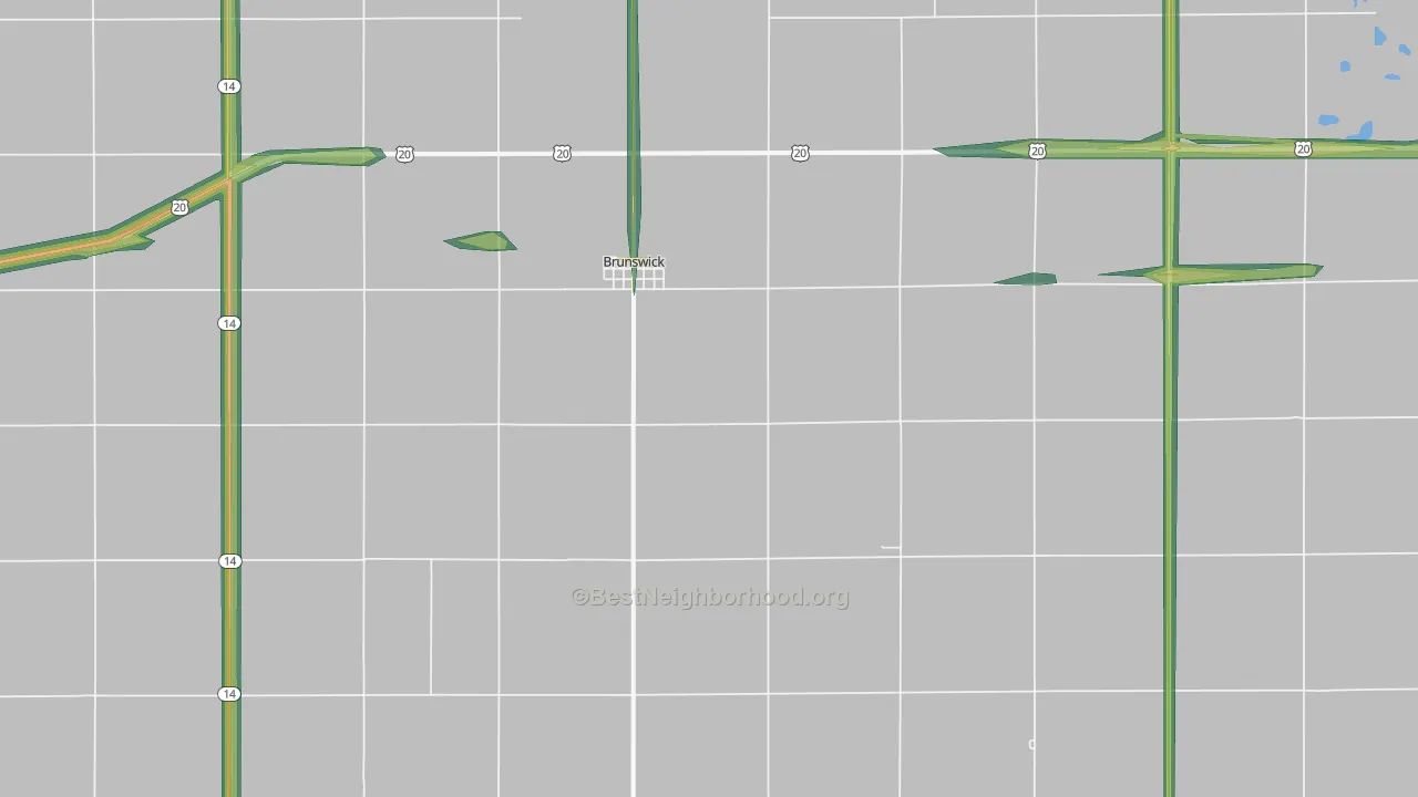 Brunswick, NE Map of Noise Levels in Brunswick