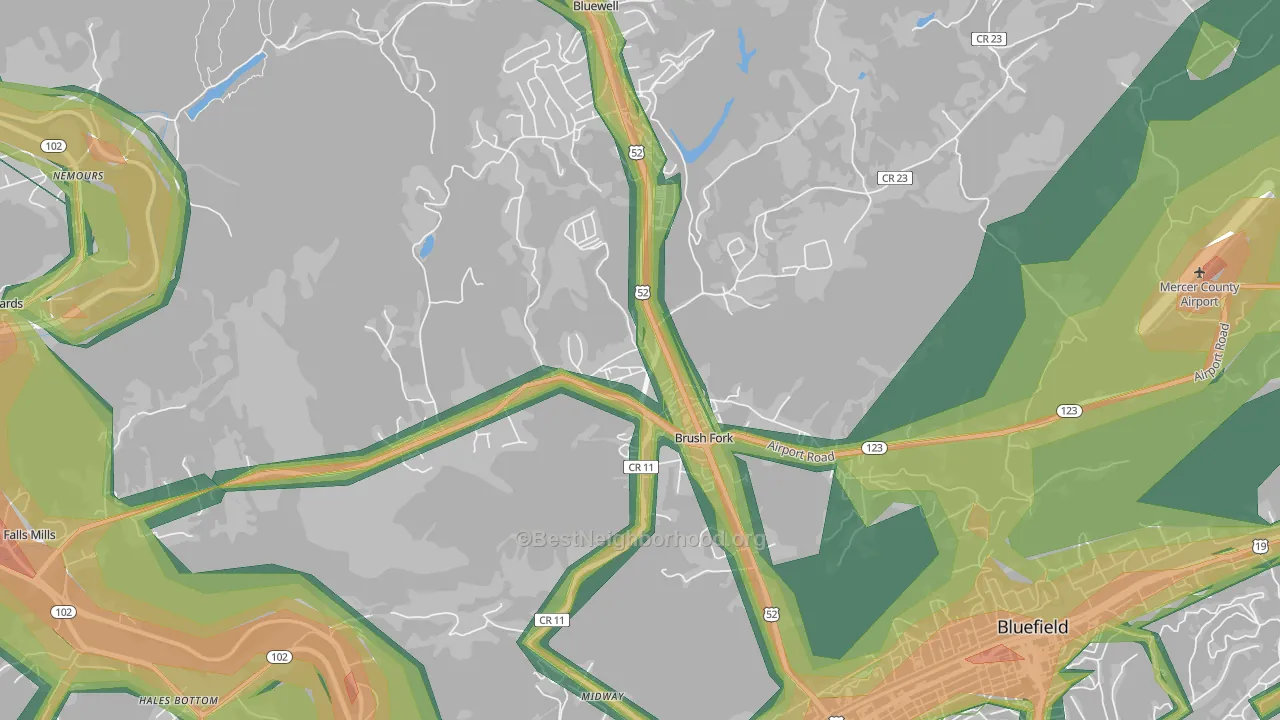 Brush Fork, WV Map of Noise Levels in Brush Fork