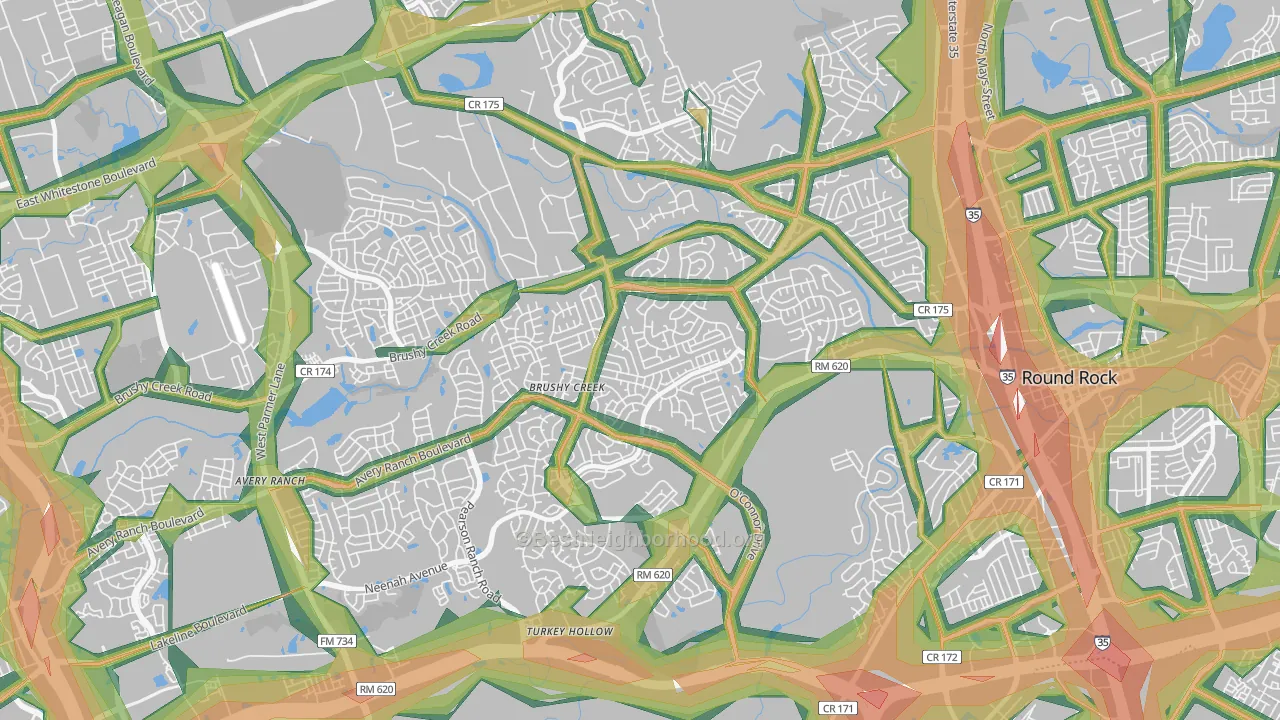 Brushy Creek, TX Map of Noise Levels in Brushy Creek