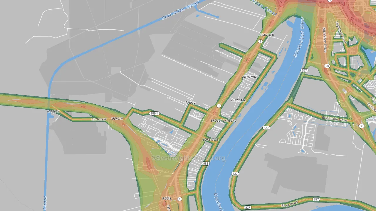 Brusly, LA Map of Noise Levels in Brusly