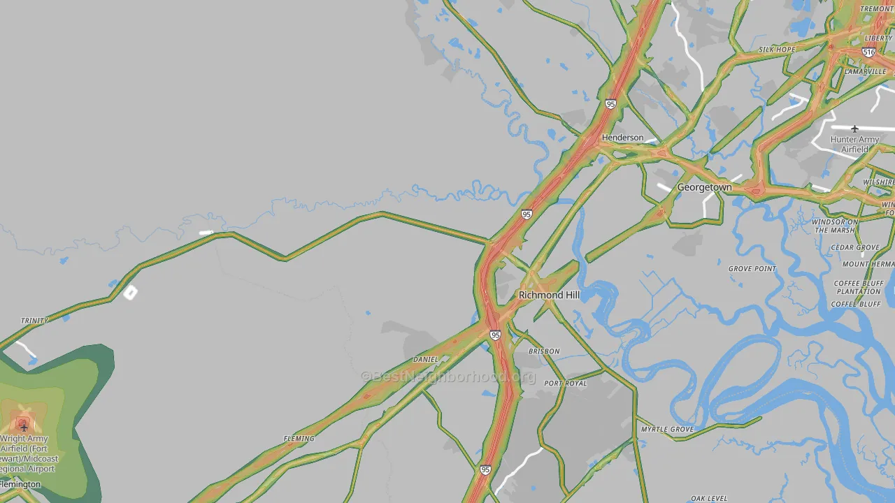Bryan County, GA Map of Noise Levels in Bryan County