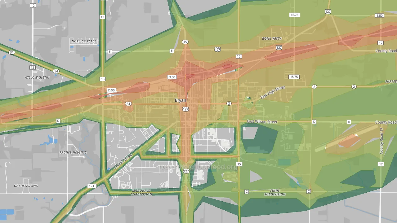 Bryan Downtown Historic District, Bryan, OH Map of Noise Levels in Bryan Downtown Historic District