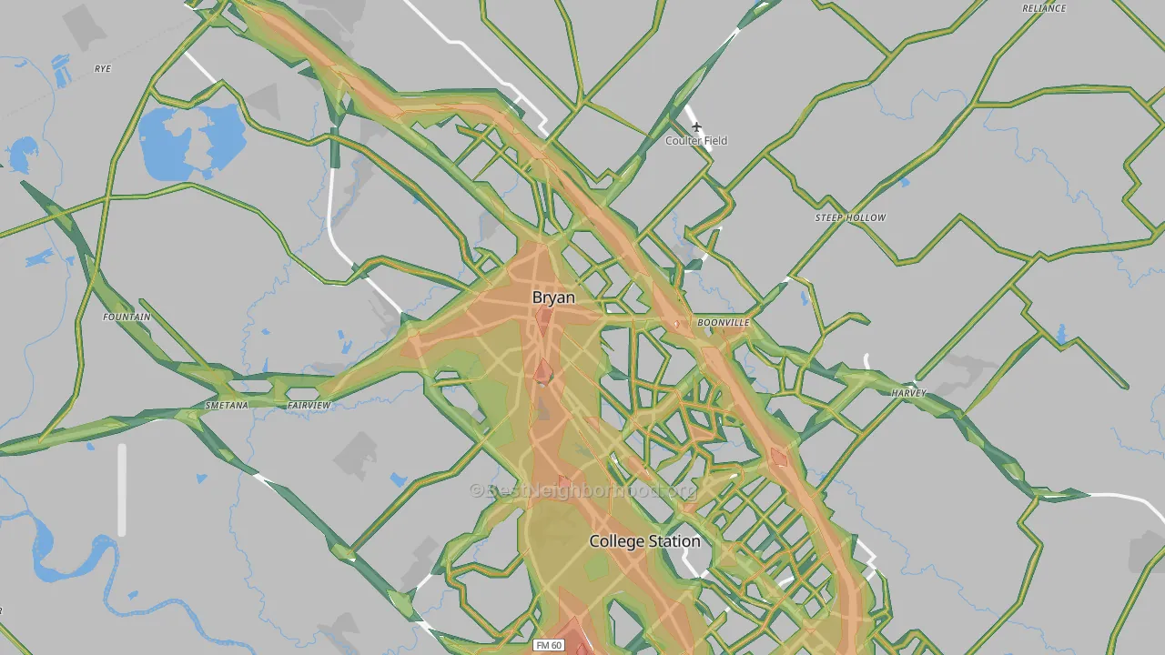 Bryan, TX Map of Noise Levels in Bryan