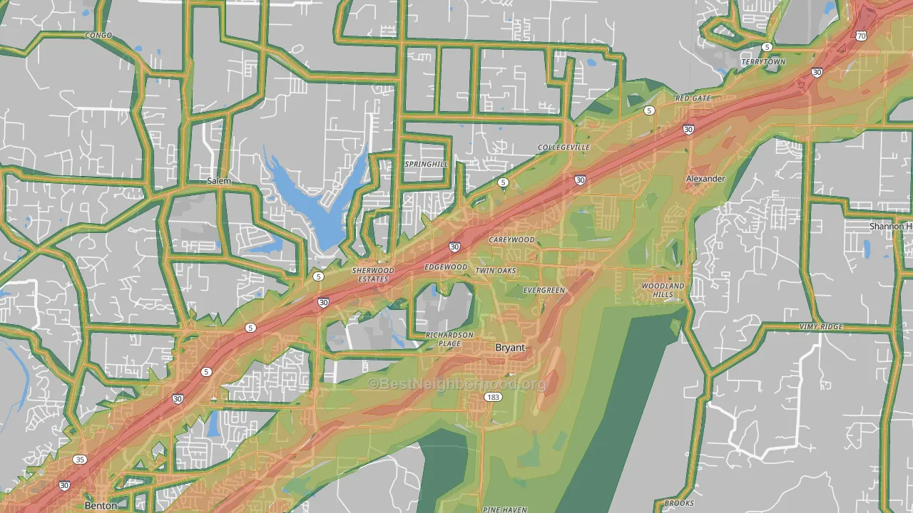 Bryant, AR Map of Noise Levels in Bryant