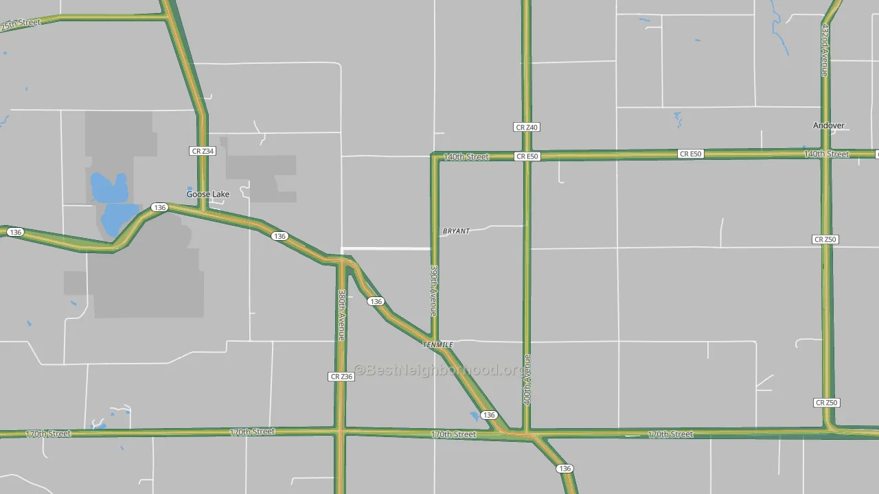 Bryant, IA Map of Noise Levels in Bryant