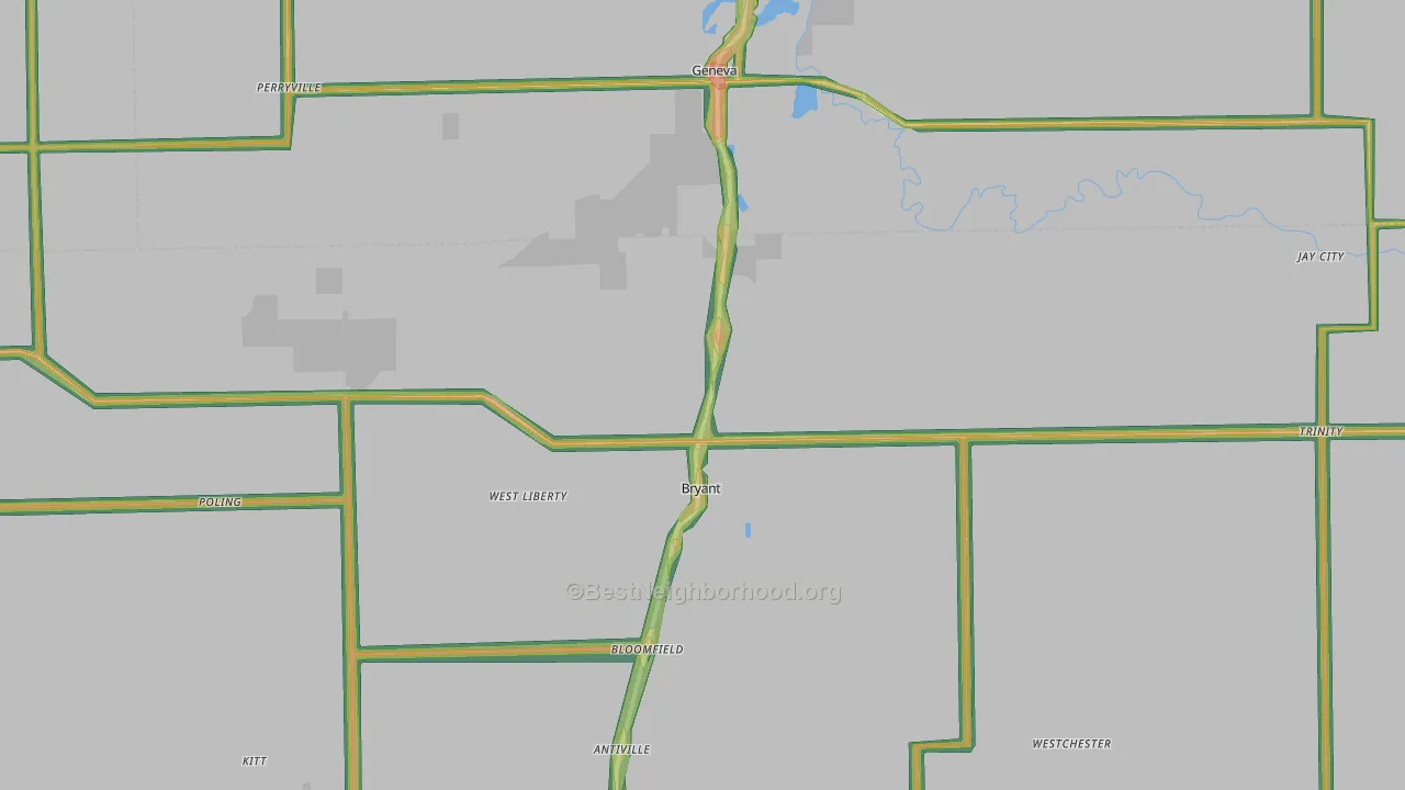 Bryant, IN Map of Noise Levels in Bryant