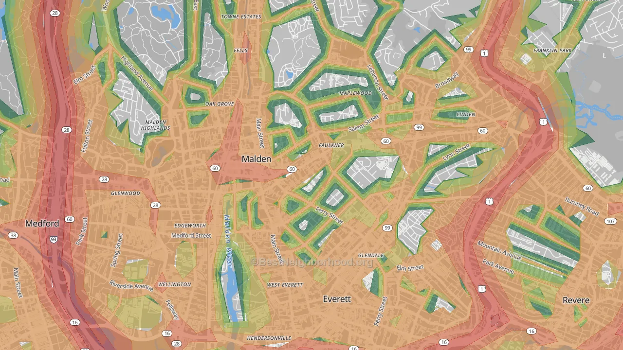 Bryant Terrace, Malden, MA Map of Noise Levels in Bryant Terrace