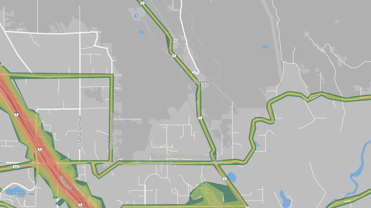 Bryant, WA Map of Noise Levels in Bryant