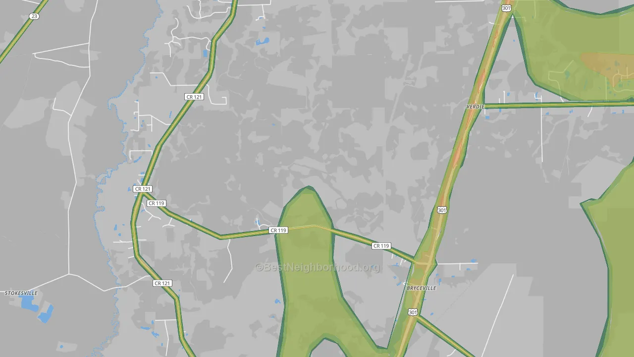 Bryceville, FL Map of Noise Levels in Bryceville
