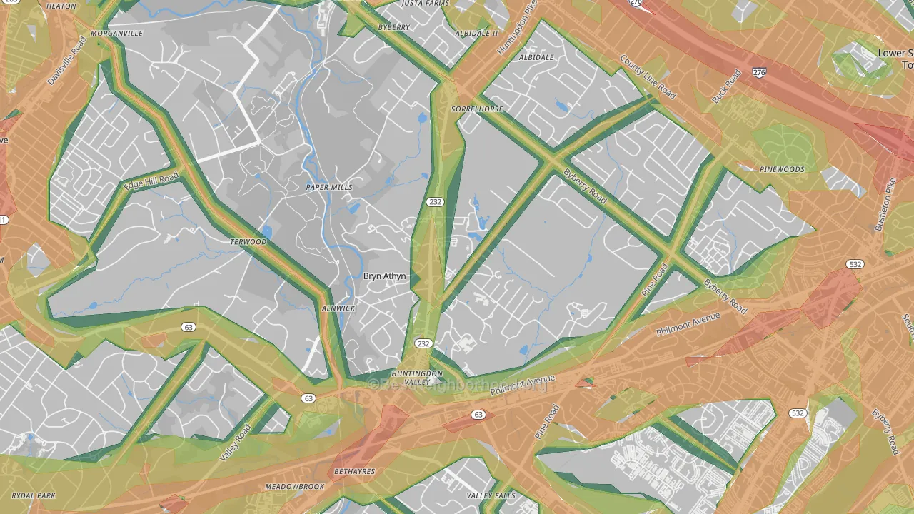 Bryn Athyn, PA Map of Noise Levels in Bryn Athyn