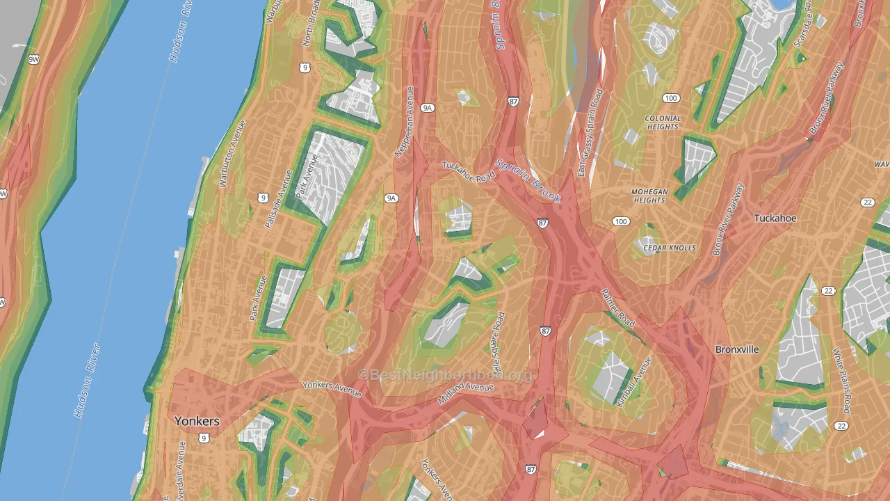 Bryn Mawr, Yonkers, NY Map of Noise Levels in Bryn Mawr