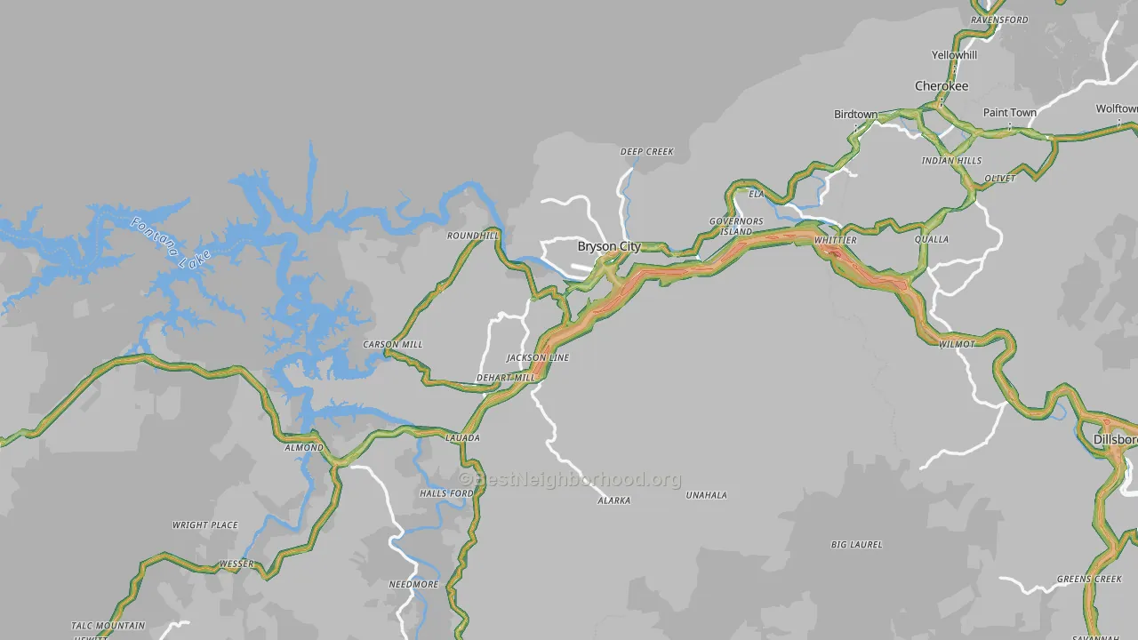 Bryson City, NC Map of Noise Levels in Bryson City