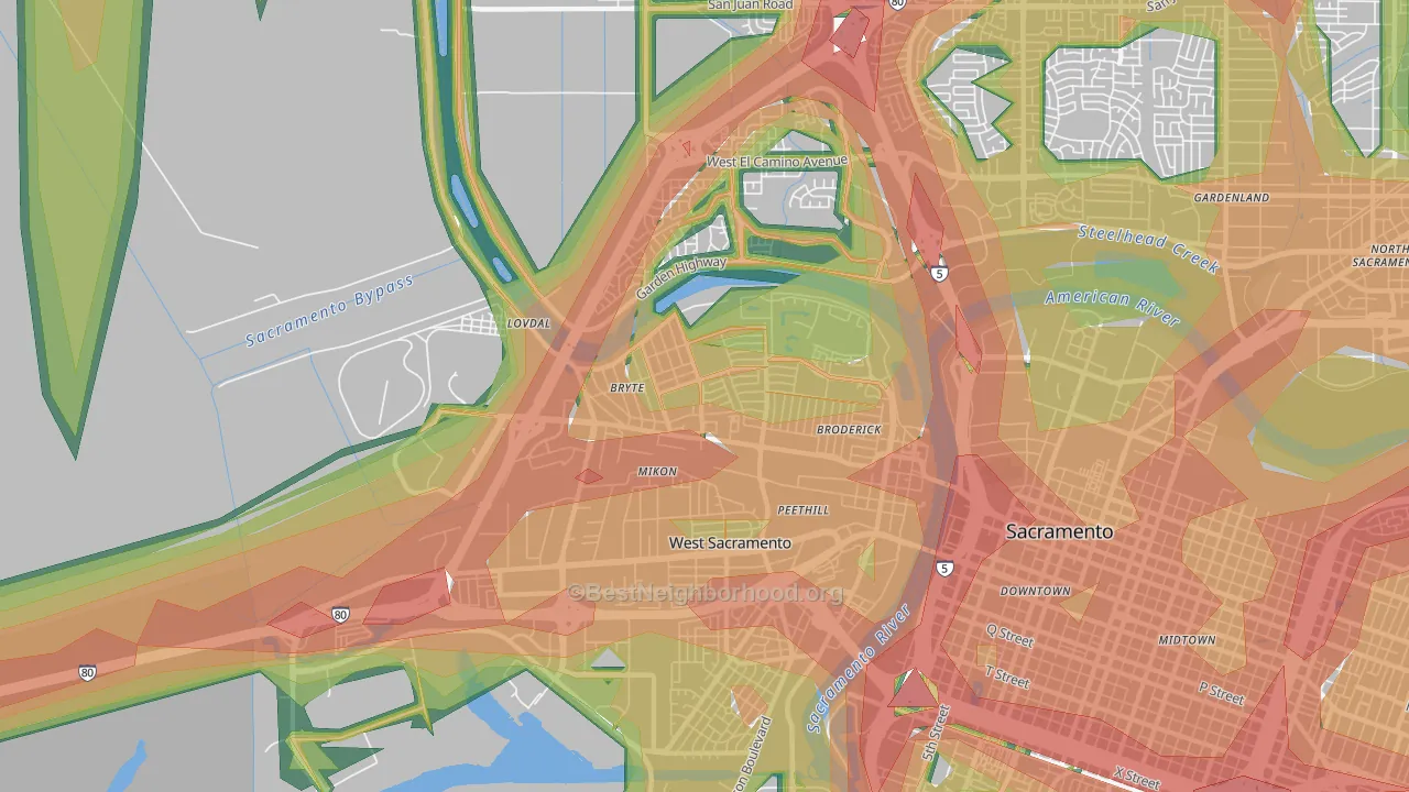 Bryte, West Sacramento, CA Map of Noise Levels in Bryte