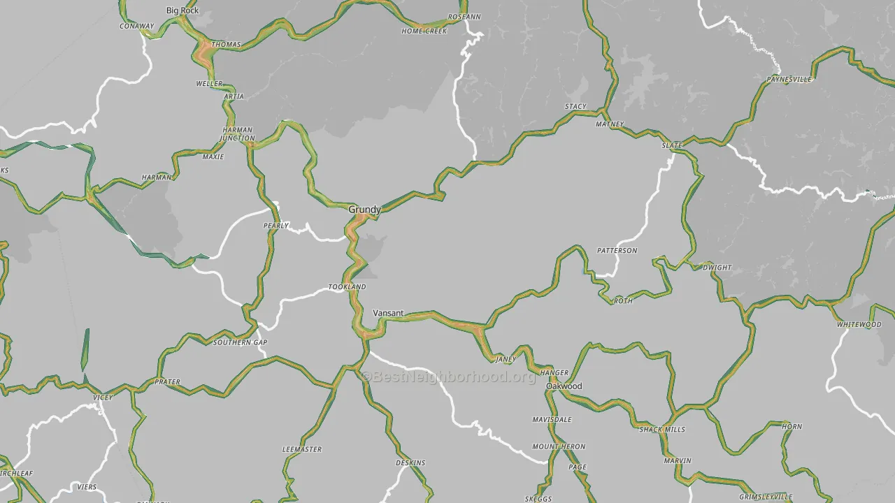 Buchanan County, VA Map of Noise Levels in Buchanan County