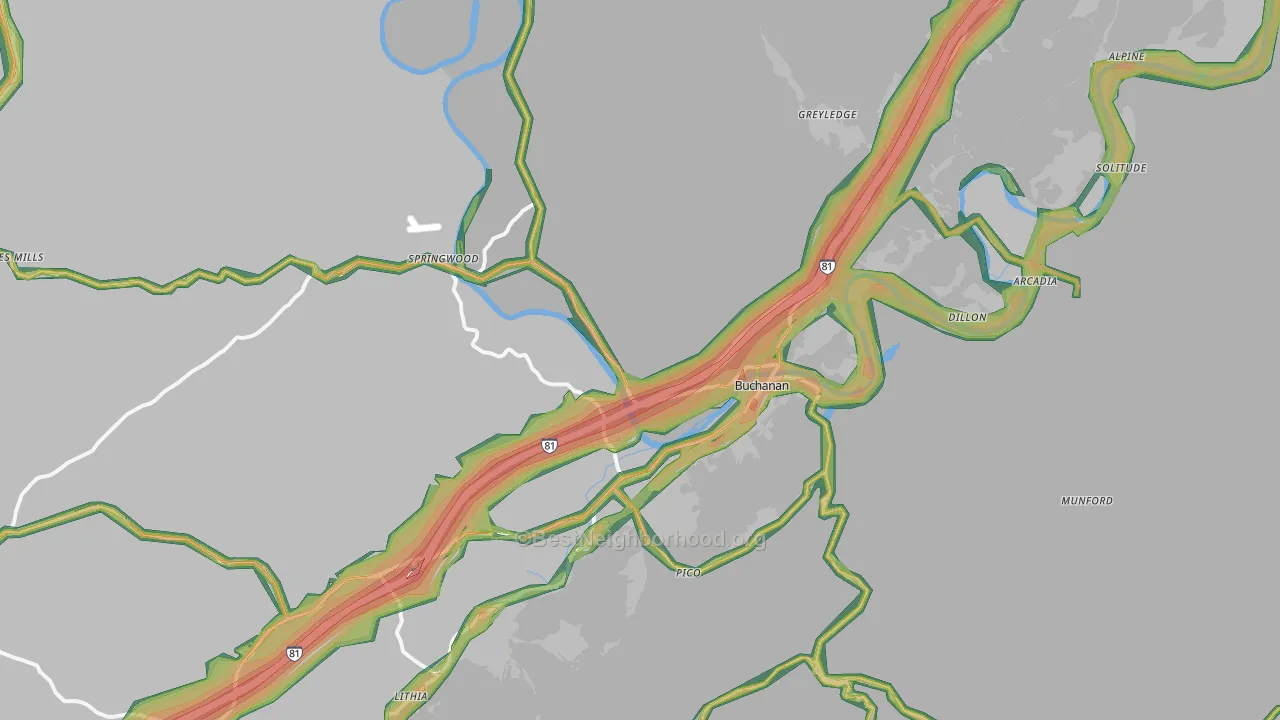 Buchanan, VA Map of Noise Levels in Buchanan