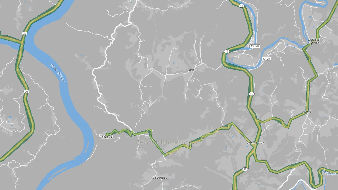 Buck, WV Map of Noise Levels in Buck