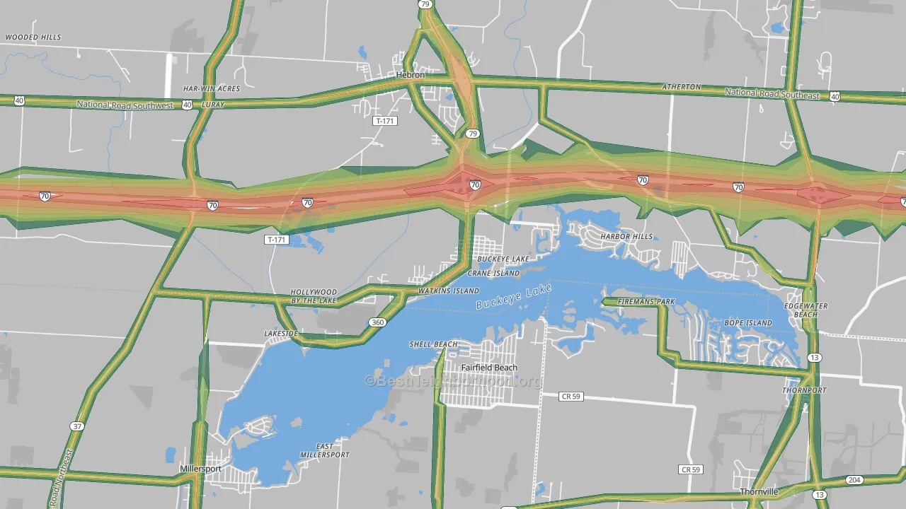 Buckeye Lake, OH Map of Noise Levels in Buckeye Lake