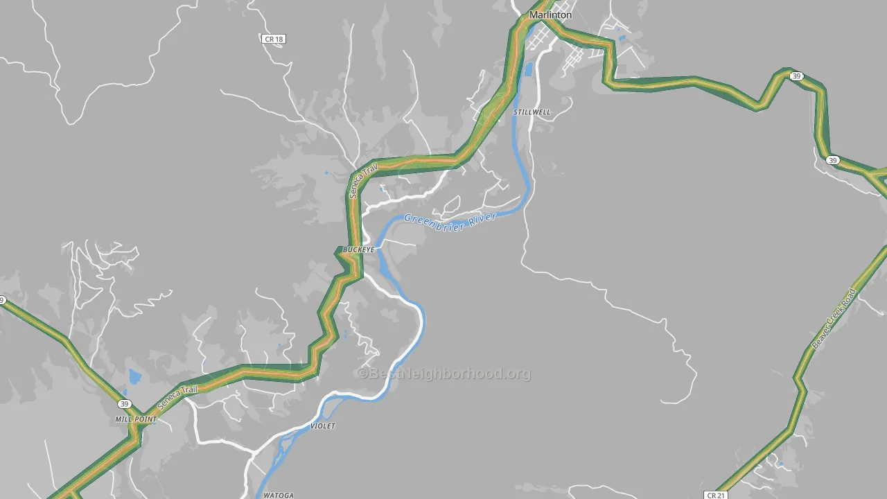 Buckeye, WV Map of Noise Levels in Buckeye