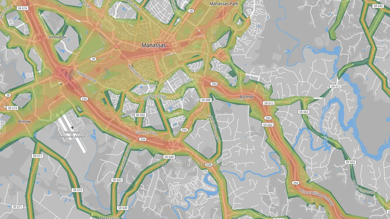 Buckhall, VA Map of Noise Levels in Buckhall
