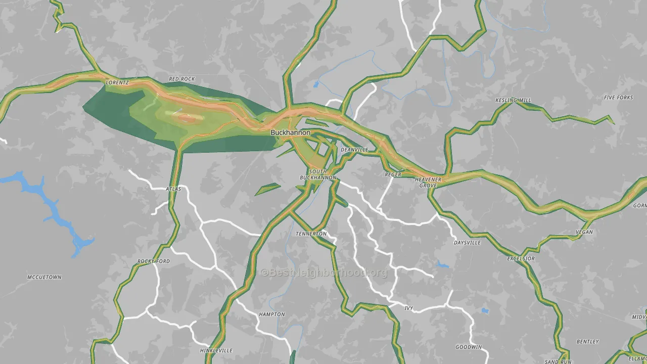 Buckhannon, WV Map of Noise Levels in Buckhannon