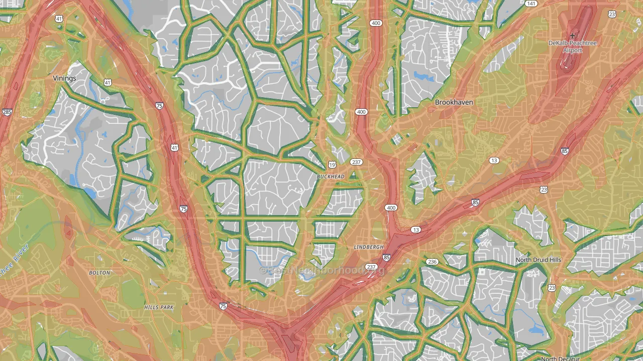 Buckhead, Atlanta, GA Map of Noise Levels in Buckhead