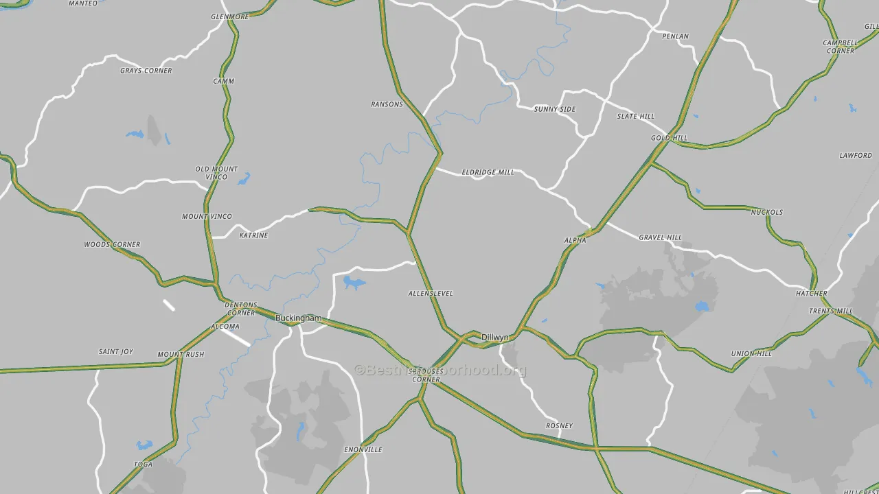 Buckingham County, VA Map of Noise Levels in Buckingham County