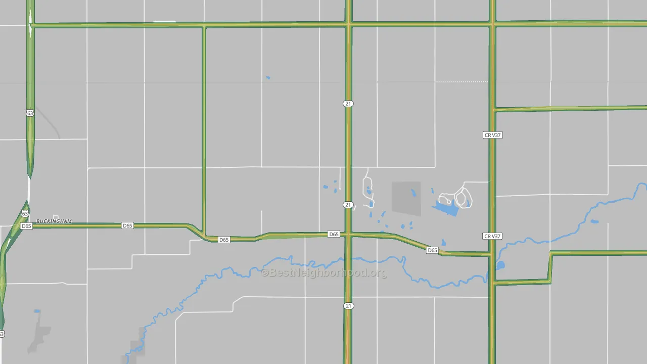 Buckingham, IA Map of Noise Levels in Buckingham
