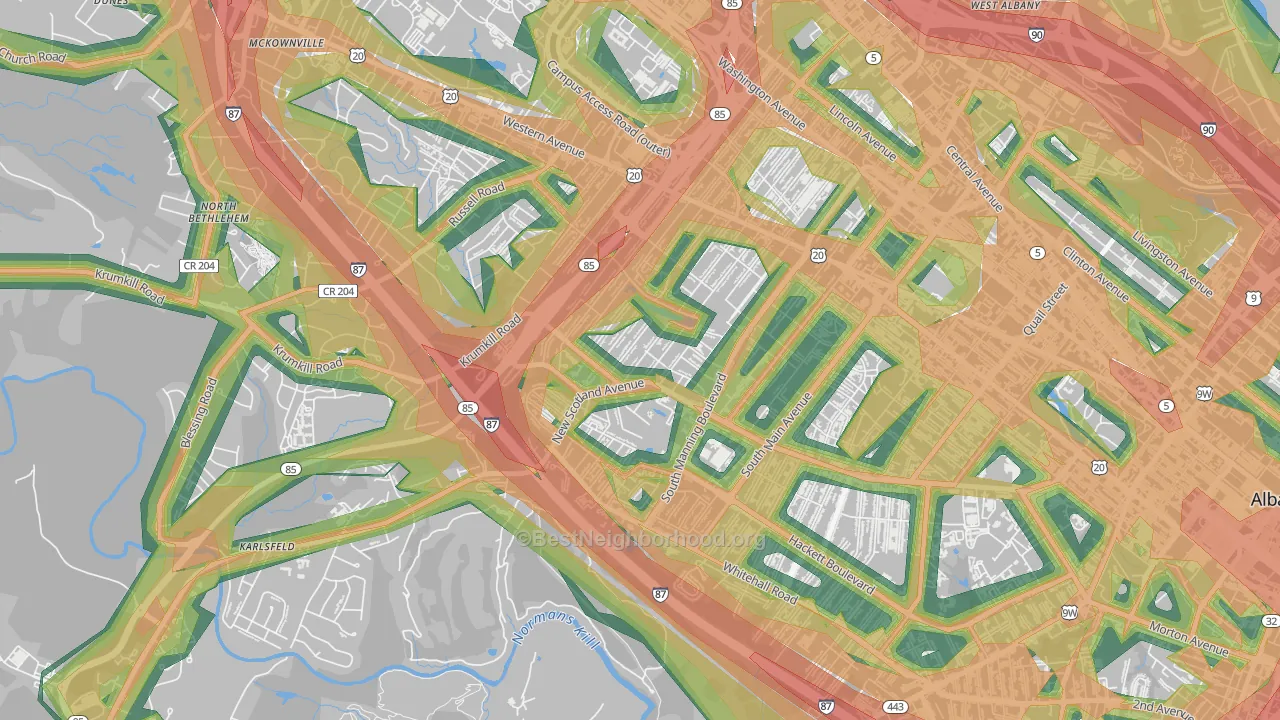 Buckingham Lake-Crestwood, Albany, NY Map of Noise Levels in Buckingham Lake-Crestwood