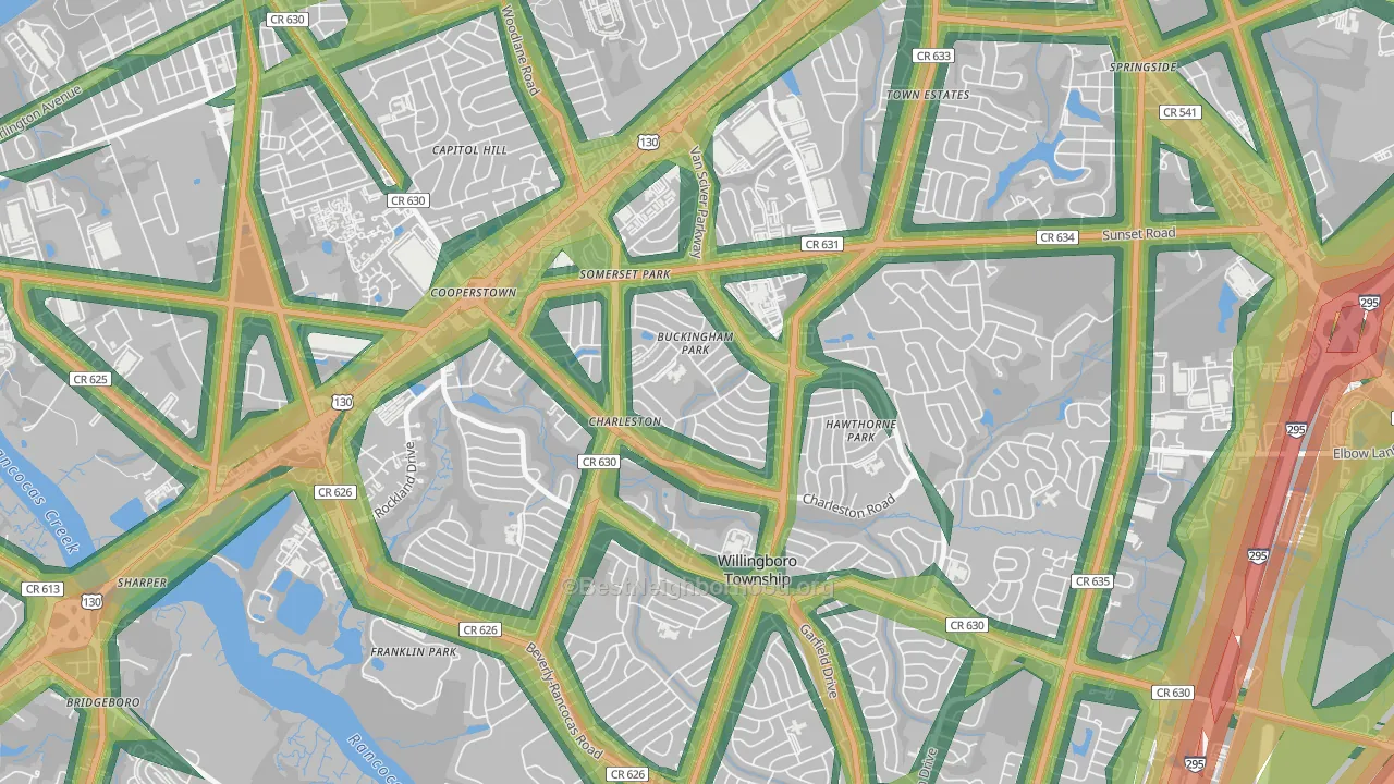 Buckingham Park, Willingboro, NJ Map of Noise Levels in Buckingham Park