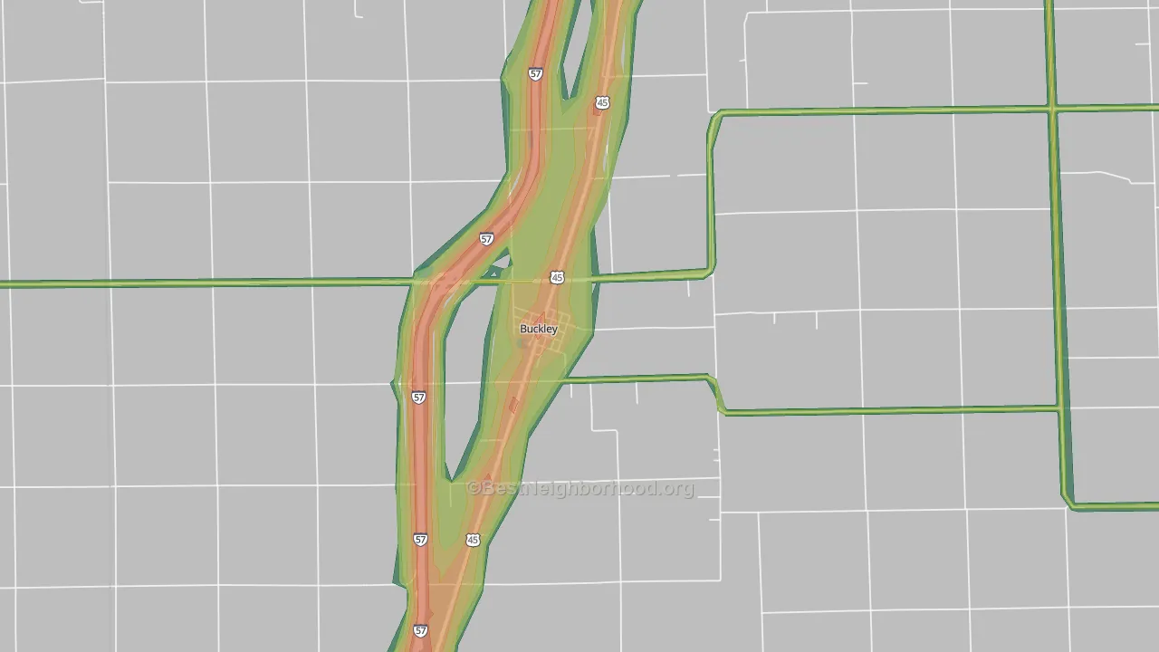 Buckley, IL Map of Noise Levels in Buckley