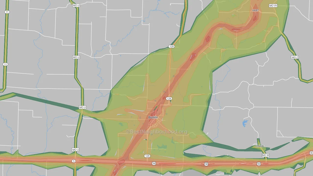 Bucklin, MO Map of Noise Levels in Bucklin